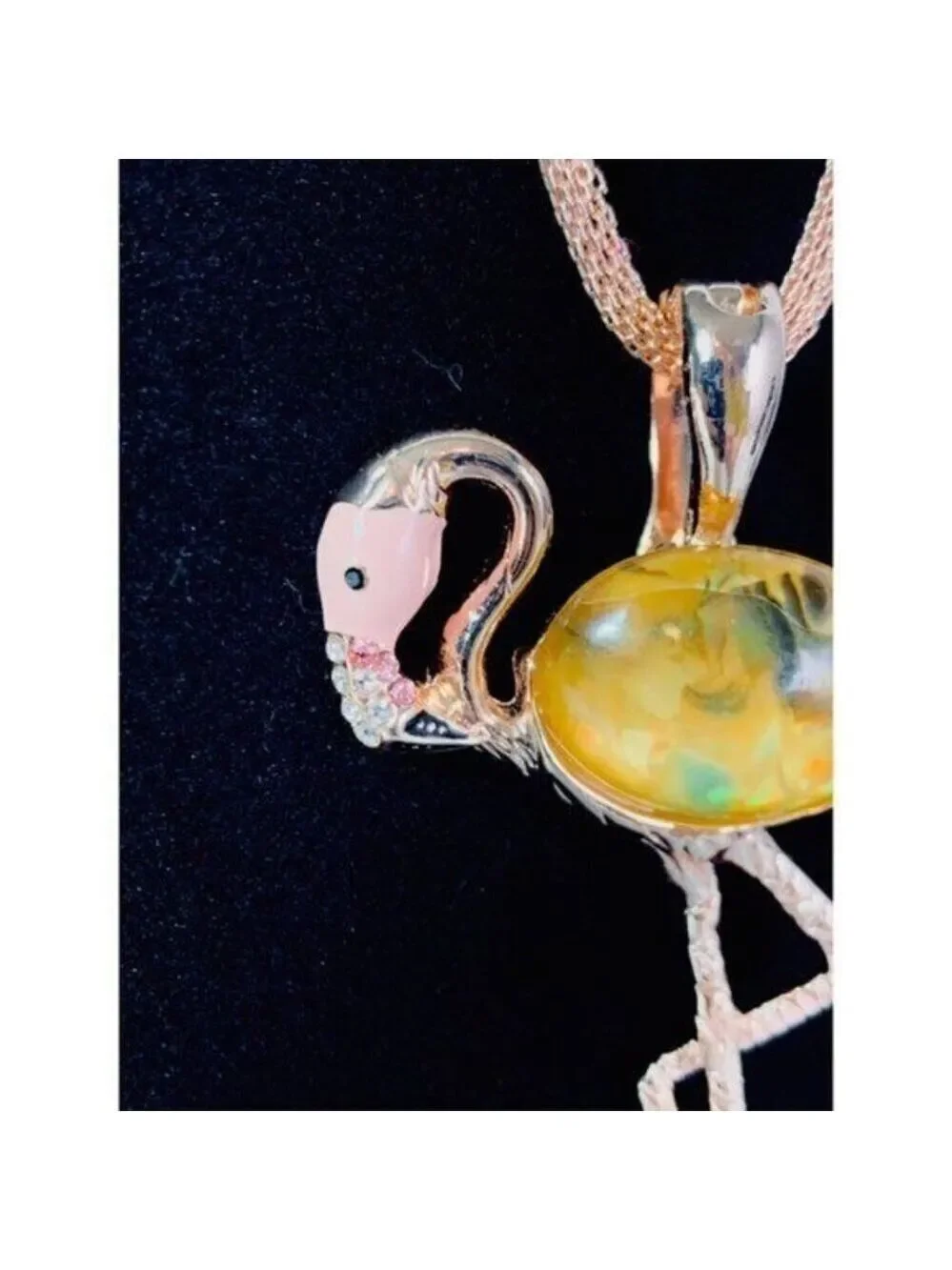 RMN Rose Gold Tone Flamingo Pendant Mesh Choker Necklace